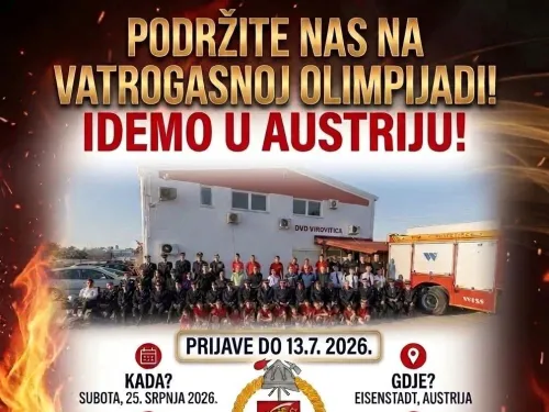 Virovitičko-podravska županija: DVD Virovitica kao prvak Hrvatske, nastupit će na Vatrogasnoj olimpijadi koja će se održati u austrijskom Eisenstadtu od 23. do 26. srpnja, do 13. srpnja se primaju prijave za organizirani odlazak navijača virovitičkih ...