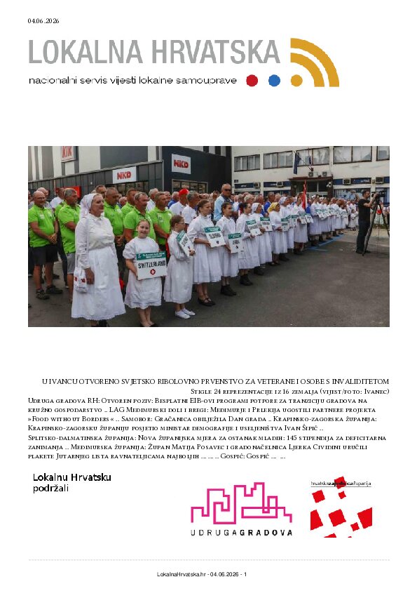 Besplatno se pretplatite na ISSUU izdanje. Izdvajamo: Udruga gradova RH, LAG Međimurski doli i bregi, Samobor, Krapinsko-zagorska županija, Splitsko-dalmatinska županija, Međimurska županija, Gospić, Velika Gorica, Kutina, Duga Resa, Fužine, Makarska, Ivanec, Karlovac, Sisak, Kaštela, Zaprešić, Hvar, Cres, Vela Luka, Stari Jankovci, Petrijevci, Lovas, Solin, Vodice, Drniš, Opuzen, Tar-Vabriga-Torre-Abrega, Milna, Nerežišća,