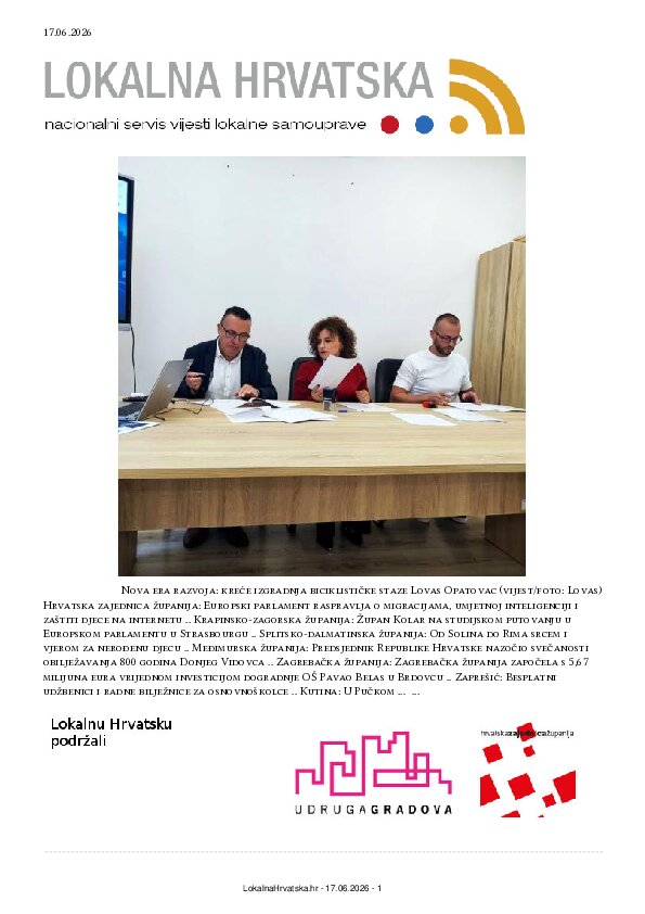 Besplatno se pretplatite na ISSUU izdanje. Izdvajamo: Hrvatska zajednica županija, Krapinsko-zagorska županija, Splitsko-dalmatinska županija, Međimurska županija, Zagrebačka županija, Zaprešić, Kutina, Kaštela, Samobor, Lovas, Opuzen, Vela Luka, Sisak, Solin, Makarska, Ivanec, Duga Resa, Zabok, Cres, Vrlika, Drniš, Hvar, Fužine,