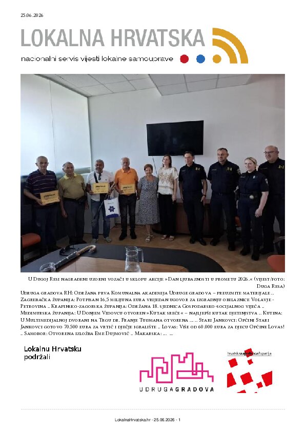 Besplatno se pretplatite na ISSUU izdanje. Izdvajamo: Udruga gradova RH, Zagrebačka županija, Krapinsko-zagorska županija, Međimurska županija, Kutina, Stari Jankovci, Lovas, Samobor, Makarska, Karlovac, Sisak, Gospić, Zaprešić, Ivanec, Duga Resa, Drniš, Zabok, Vodice, Hvar, Vela Luka,