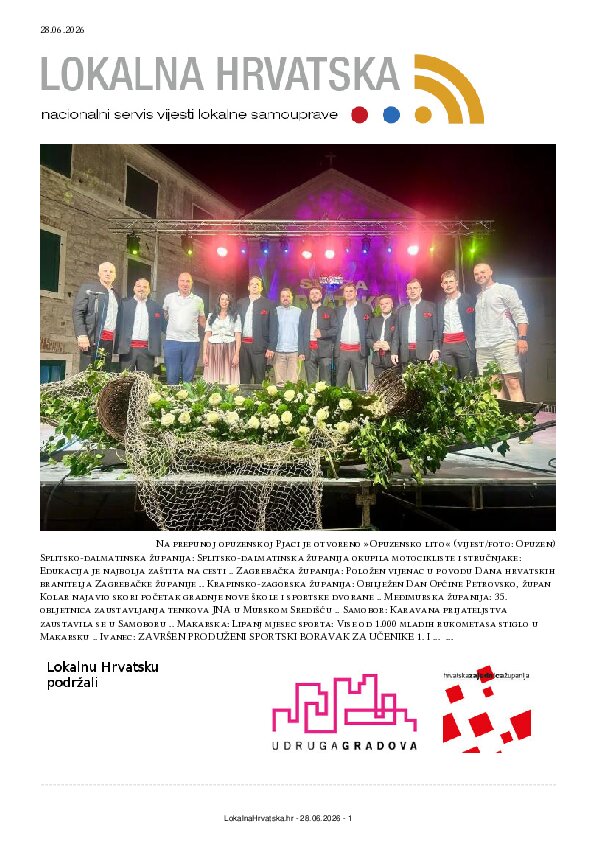 Besplatno se pretplatite na ISSUU izdanje. Izdvajamo: Splitsko-dalmatinska županija, Zagrebačka županija, Krapinsko-zagorska županija, Međimurska županija, Samobor, Makarska, Ivanec, Vela Luka, Petrijevci, Karlovac, Sisak, Zaprešić, Kutina, Drniš, Hvar, Blato, Opuzen, Gospić, Kaštela, Velika Gorica, Klis, Fužine, Lovas,