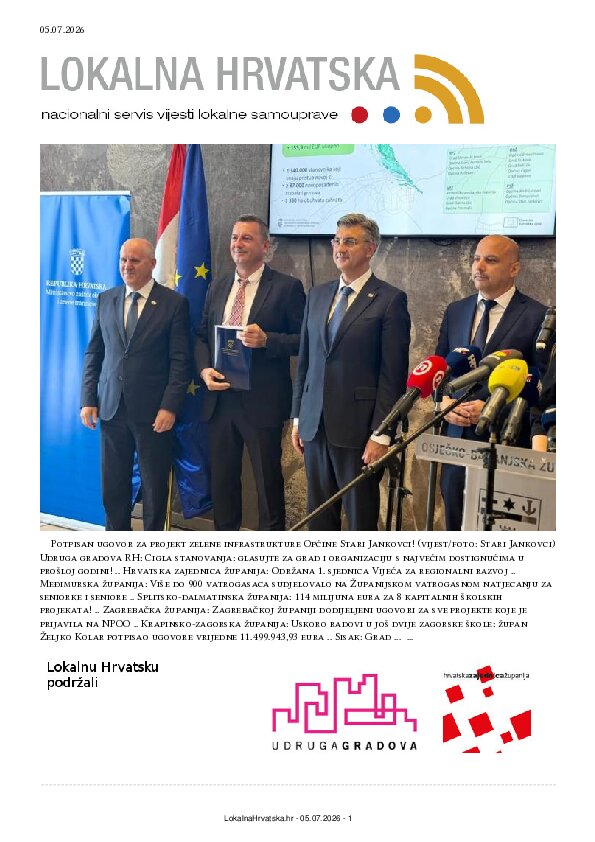 Besplatno se pretplatite na ISSUU izdanje. Izdvajamo: Udruga gradova RH, Hrvatska zajednica županija, Međimurska županija, Splitsko-dalmatinska županija, Zagrebačka županija, Krapinsko-zagorska županija, Sisak, Makarska, Kutina, Cres, Lovas, Samobor, Opuzen, Zaprešić, Ivanec, Karlovac, Duga Resa, Stari Jankovci, Gospić, Hvar, Vela Luka, Petrijevci,