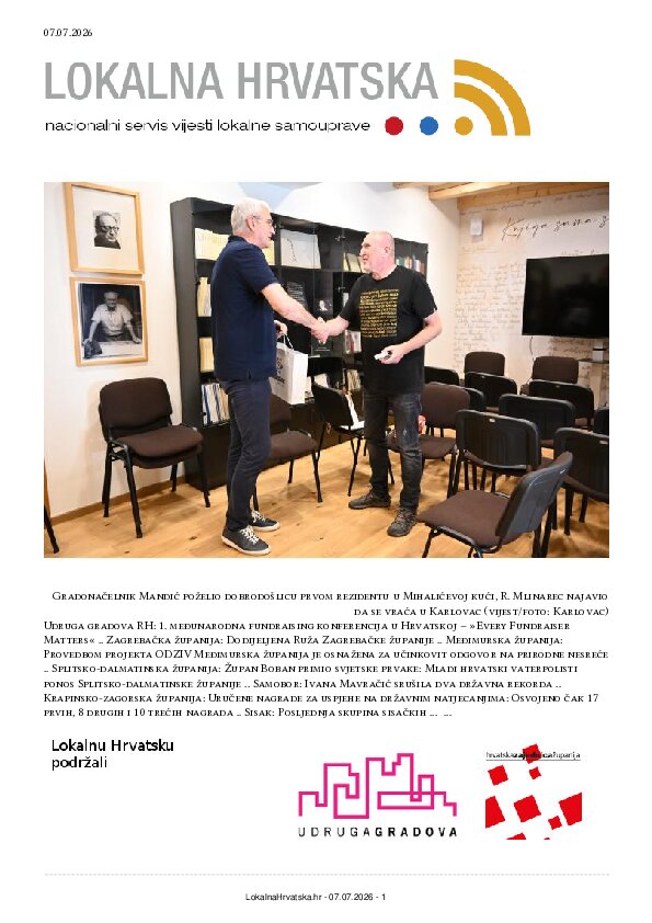 Besplatno se pretplatite na ISSUU izdanje. Izdvajamo: Udruga gradova RH, Zagrebačka županija, Međimurska županija, Splitsko-dalmatinska županija, Samobor, Krapinsko-zagorska županija, Sisak, Zaprešić, Opuzen, Lovas, Karlovac, Ivanec, Velika Gorica, Makarska, Stari Jankovci, Solin, Vodice, Hvar, Cres, Podbablje,