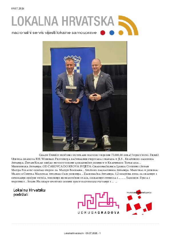 Besplatno se pretplatite na ISSUU izdanje. Izdvajamo: Udruga gradova RH, Krapinsko-zagorska županija, Međimurska županija, Splitsko-dalmatinska županija, Zagrebačka županija, Samobor, Solin, Drniš, Opuzen, Cres, Vela Luka, Karlovac, Dubrava, Sisak, Zaprešić, Kutina, Makarska, Ivanec, Hvar, Stari Jankovci, Petrijevci, Lovas,