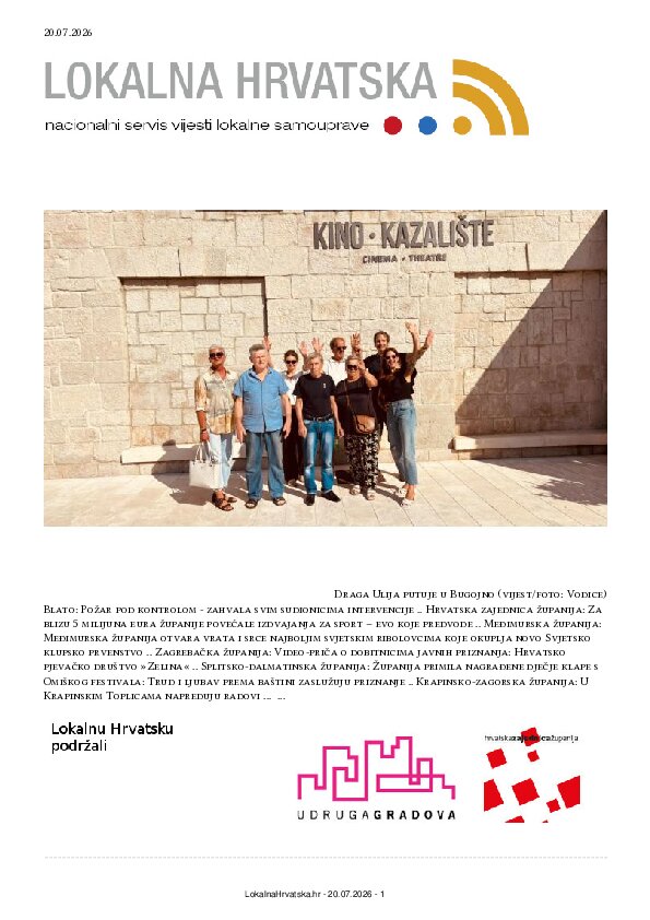Besplatno se pretplatite na ISSUU izdanje. Izdvajamo: Blato, Hrvatska zajednica županija, Međimurska županija, Zagrebačka županija, Splitsko-dalmatinska županija, Krapinsko-zagorska županija, Sisak, Zaprešić, Kutina, Opuzen, Klis, Kaštela, Vodice, Hvar, Lovas, Samobor, Stari Jankovci, Karlovac, Solin, Ivanec, Zabok, Makarska, Drniš, Nerežišća,